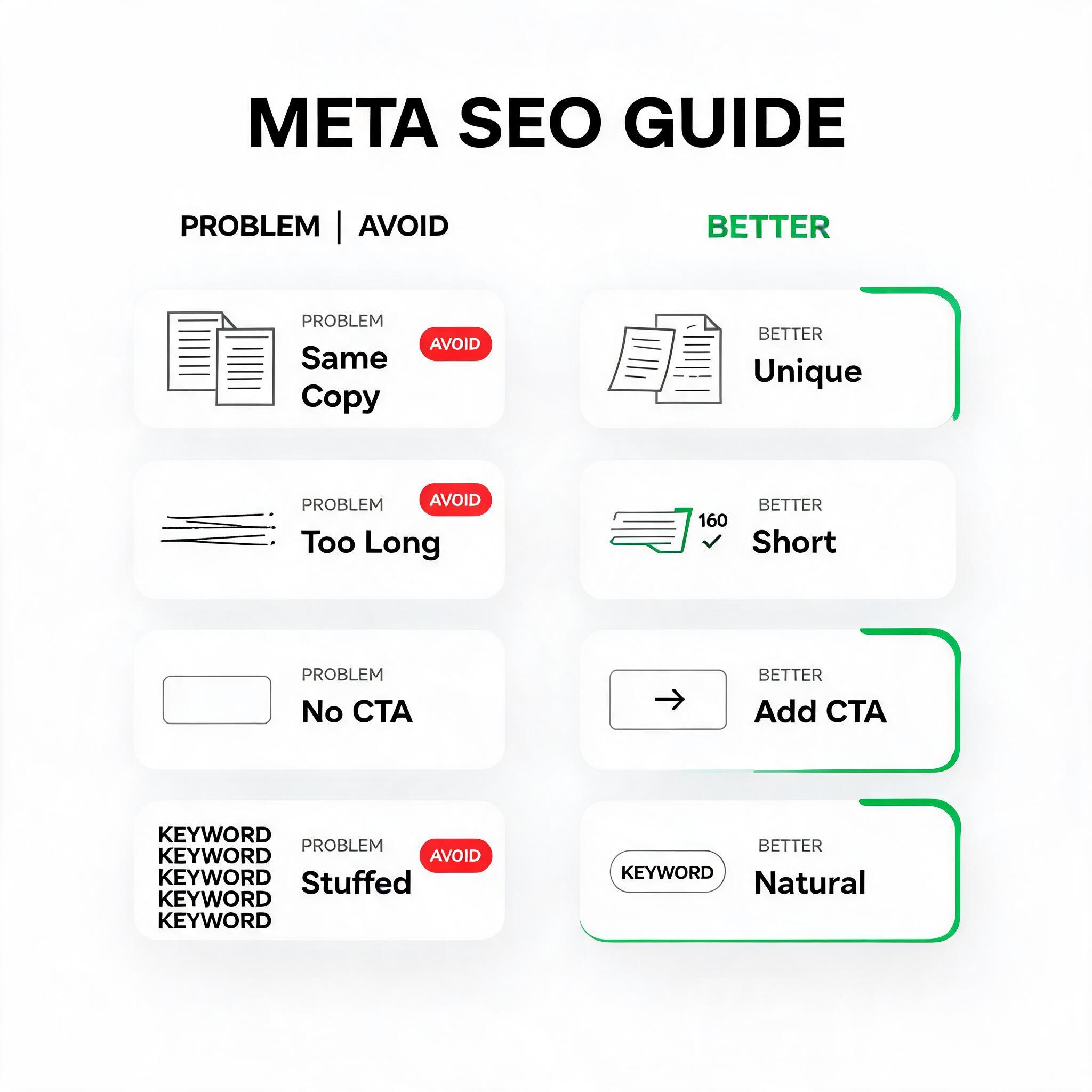 Meta Description Guide for SEO common mistake illustration